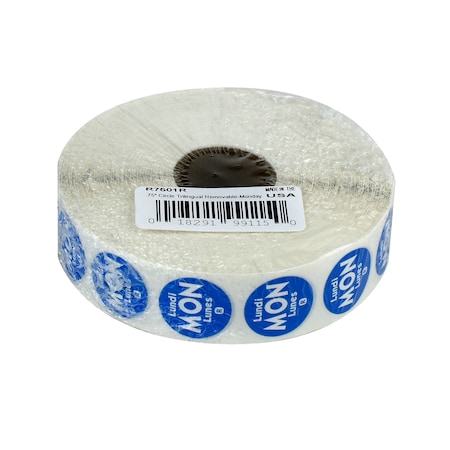 National Checking .75" Circle Trilingual Removable Blue Monday Label, PK2000 R7501R